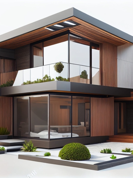 Modern residential district with green roof and balcony generated by artificial intelligence